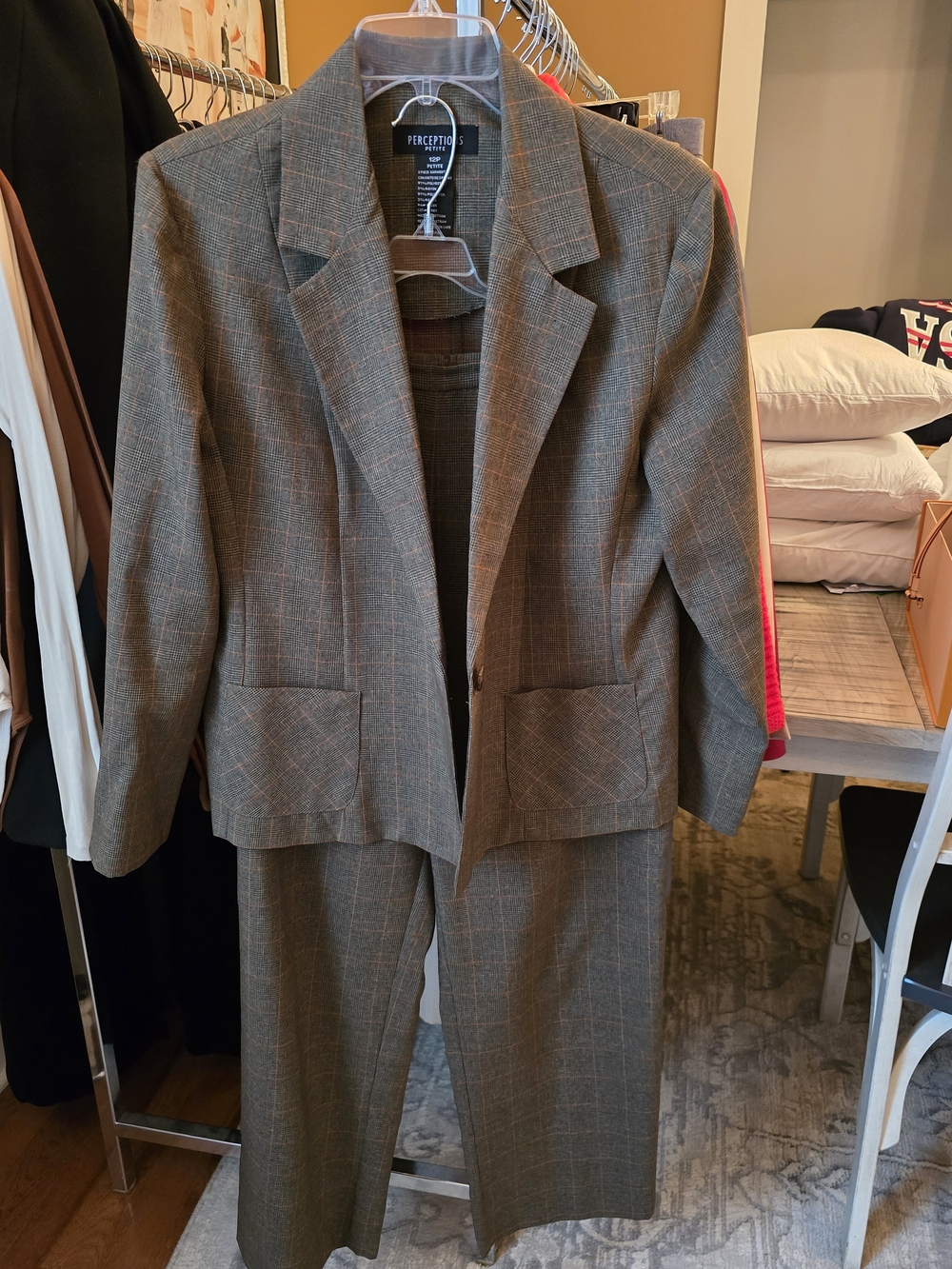 Perceptions Brown Plaid Suit Blazer and Pants